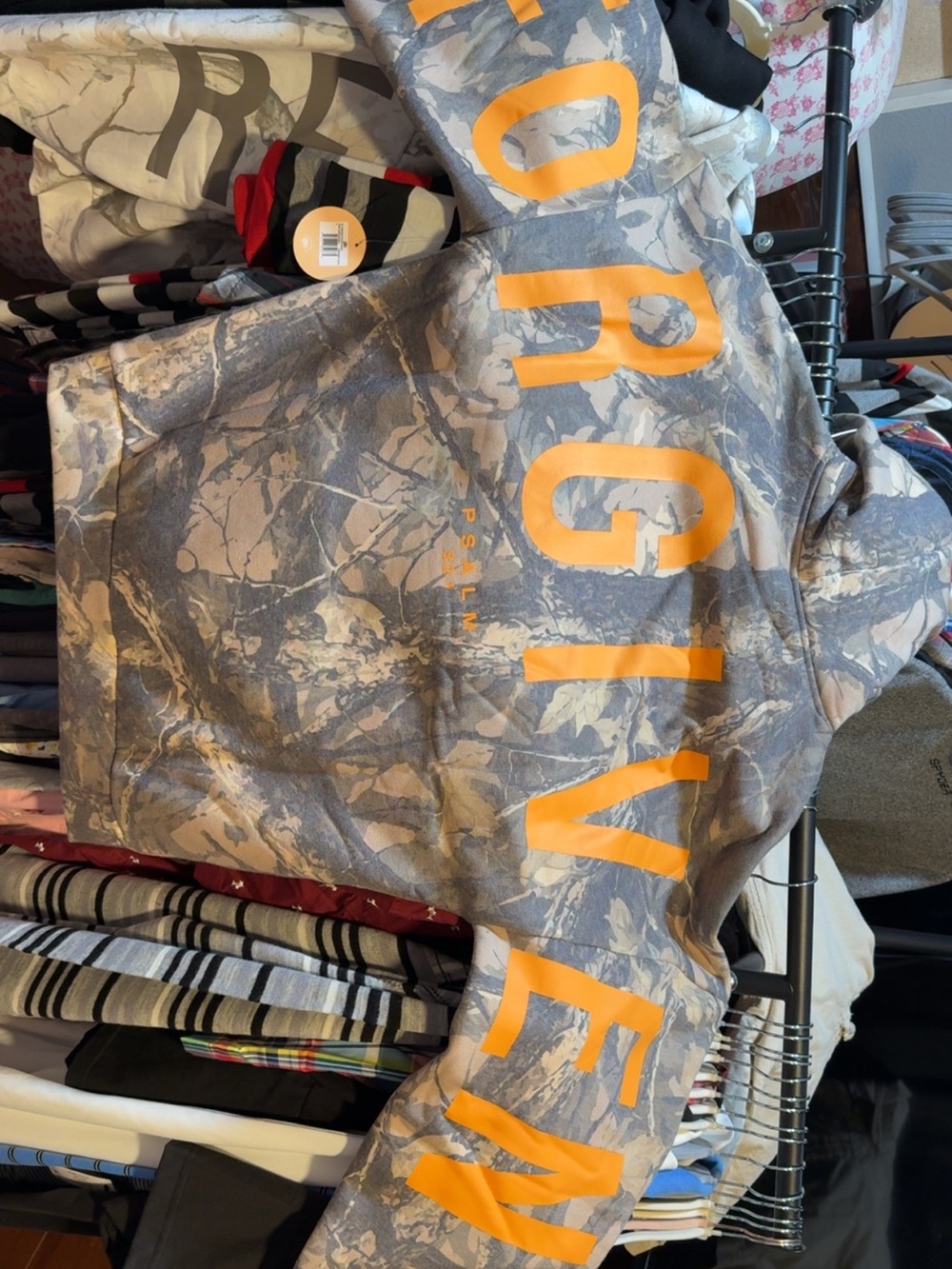 Lightweight Shirt Jacket in Gray Camo with Orange Logo